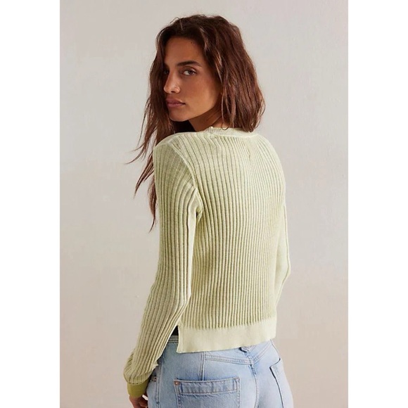NWT Free People We The Free Between The Lines Ribbed Long Sleeve Sweater Green - Picture 8 of 8